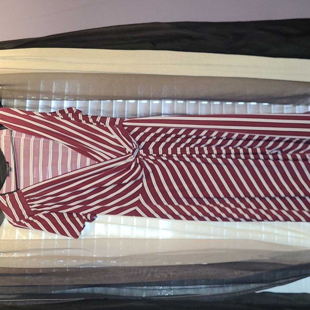 Lane Bryant Burgandy and white striped dress. - Picture 2 of 5